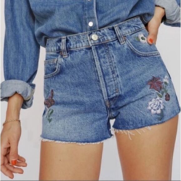 Reformation Charlie High Rise Jean Short Fauna Embroidery NWT Size 30 - Picture 1 of 6